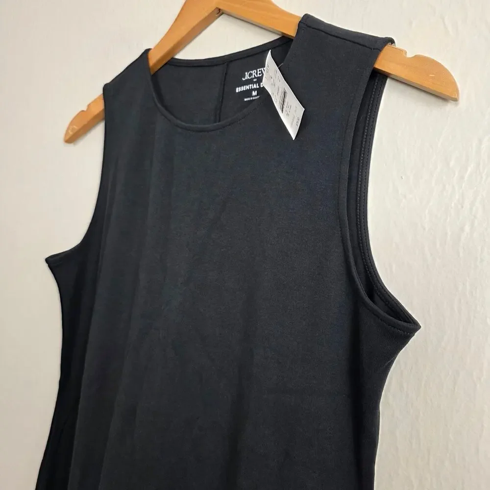 NWT J. Crew Essential Knit Black Sleeveless Cotton Pull On Black Tank Dress
